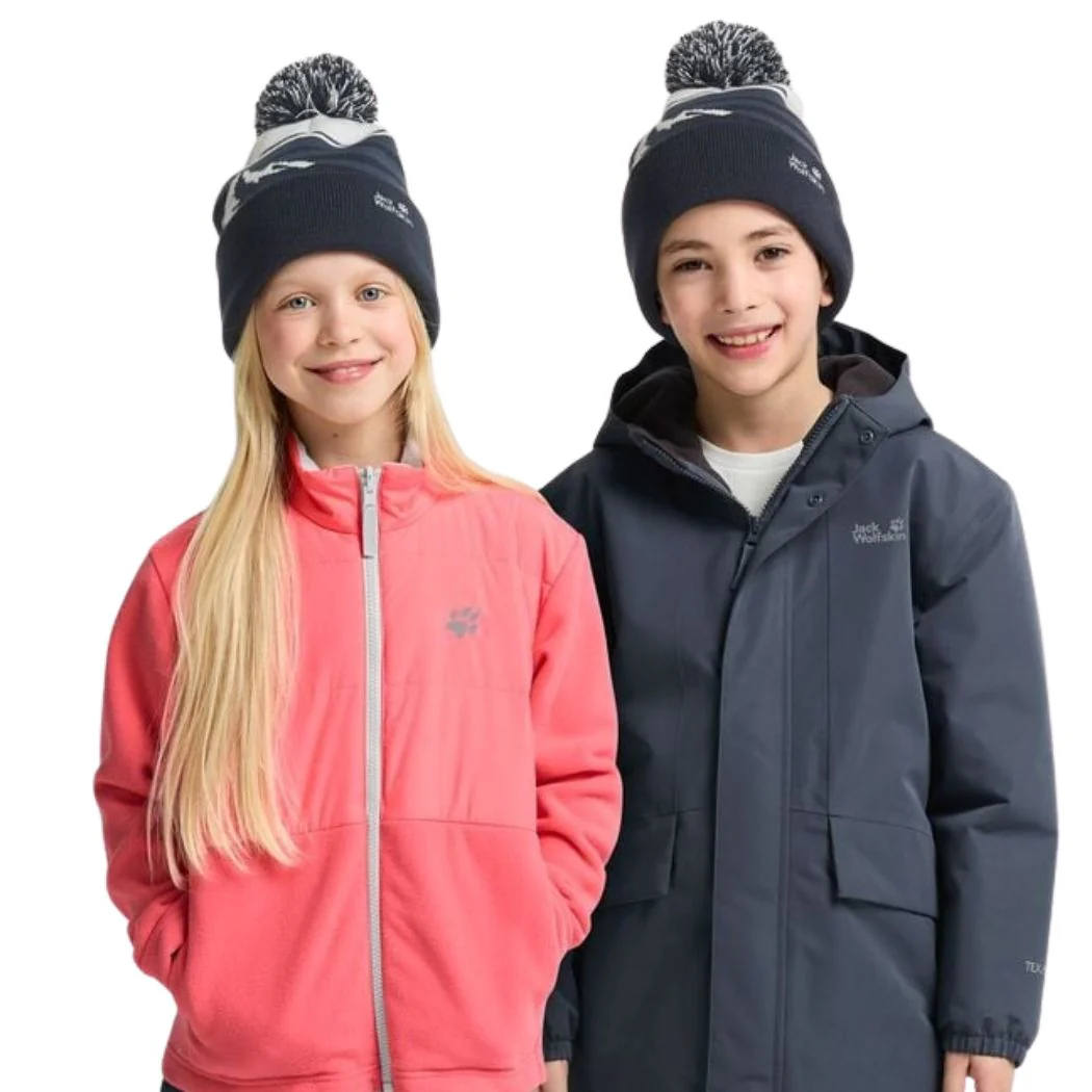 jack wolfskin Stripy Pompom Kids Beanie - Image 3