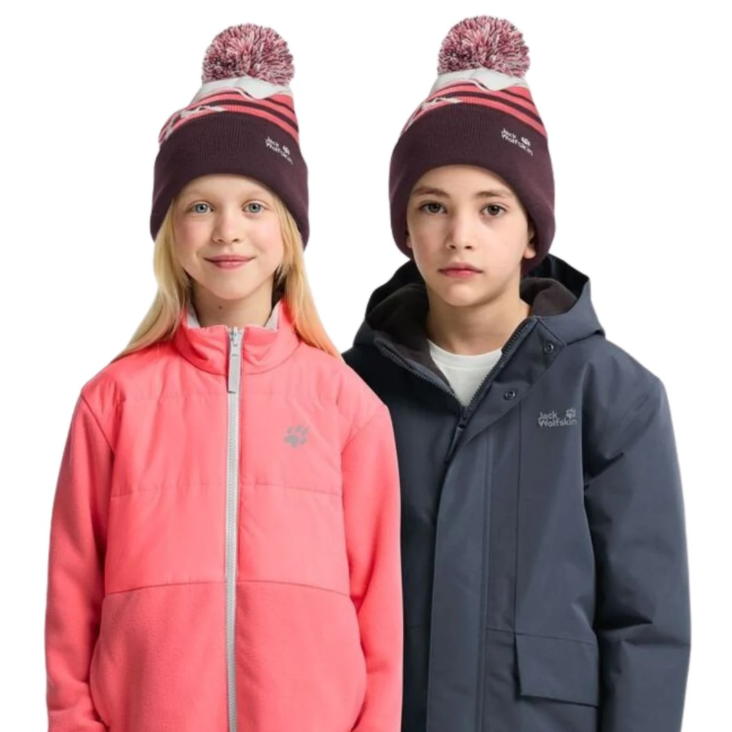 jack wolfskin Stripy Pompom Kids Beanie - Image 3